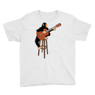 Chimpanzee Playing Acoustic Guitar. Funny Monkey Premium T Shirt Youth Tee Designed By Enigmaa