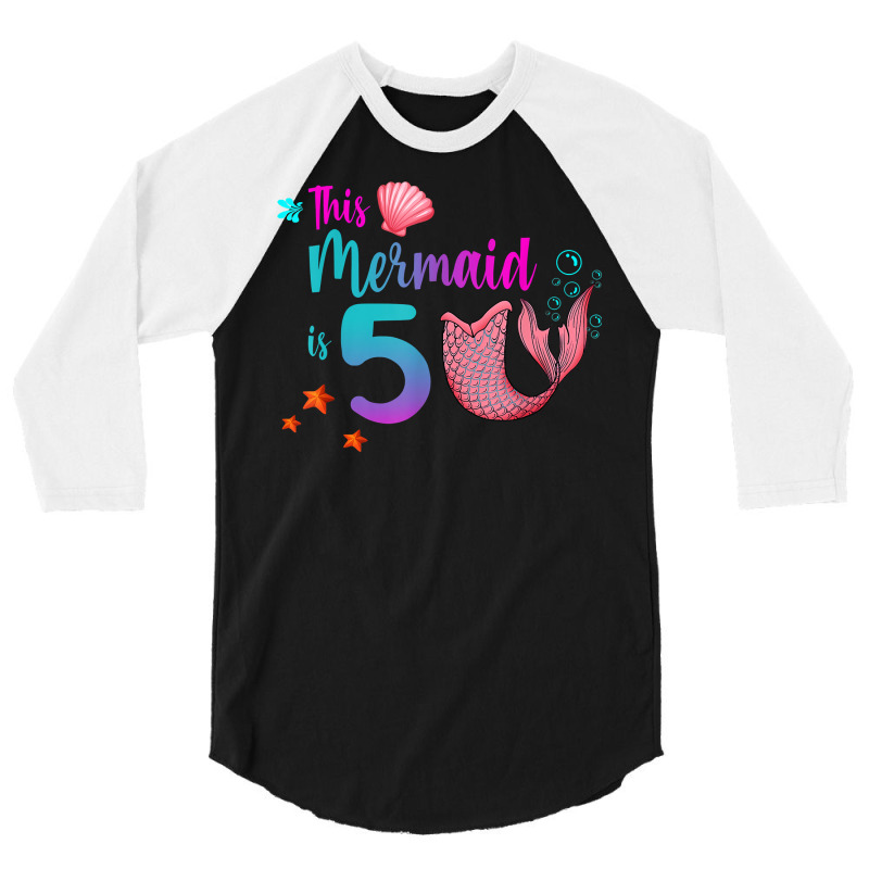 Mermaid 5th Birthday Squad Girl Tail 5 Yo Swim Funny Gift T Shirt 3/4 Sleeve Shirt | Artistshot