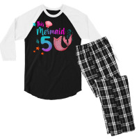 Mermaid 5th Birthday Squad Girl Tail 5 Yo Swim Funny Gift T Shirt Men's 3/4 Sleeve Pajama Set | Artistshot