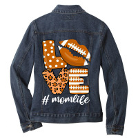 Football Love Football American Mom Life Player With Leopard Funny 123 Ladies Denim Jacket | Artistshot