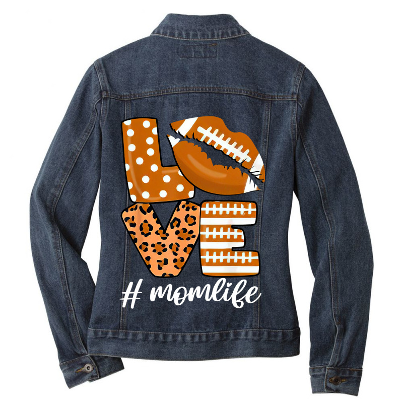 Football Love Football American Mom Life Player With Leopard Funny 123 Ladies Denim Jacket by offensejuggler | Artistshot