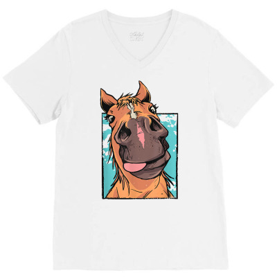 Funny Horse Close Up Photo Equitation Rider Horses Lover T Shirt V-neck Tee Designed By Witch Doctor