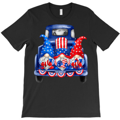 Usa Patriotic Gnomes With American Flag Hats Riding Truck T Shirt T-shirt Designed By Latonja Brock