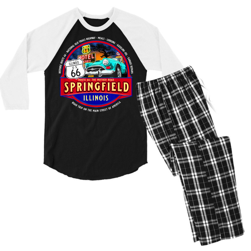 Historic Route 66 Springfield Illinois Main Street America T Shirt Men's 3/4 Sleeve Pajama Set | Artistshot