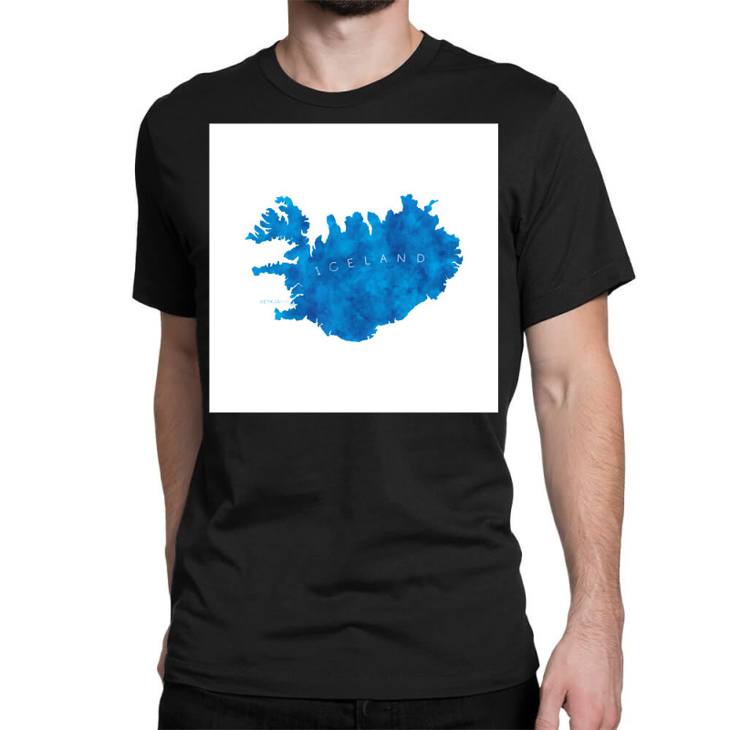 Iceland Watercolor Country Blue Art Print Decor Gift Long Sleeve T Shi Classic T-shirt by Sand King | Artistshot