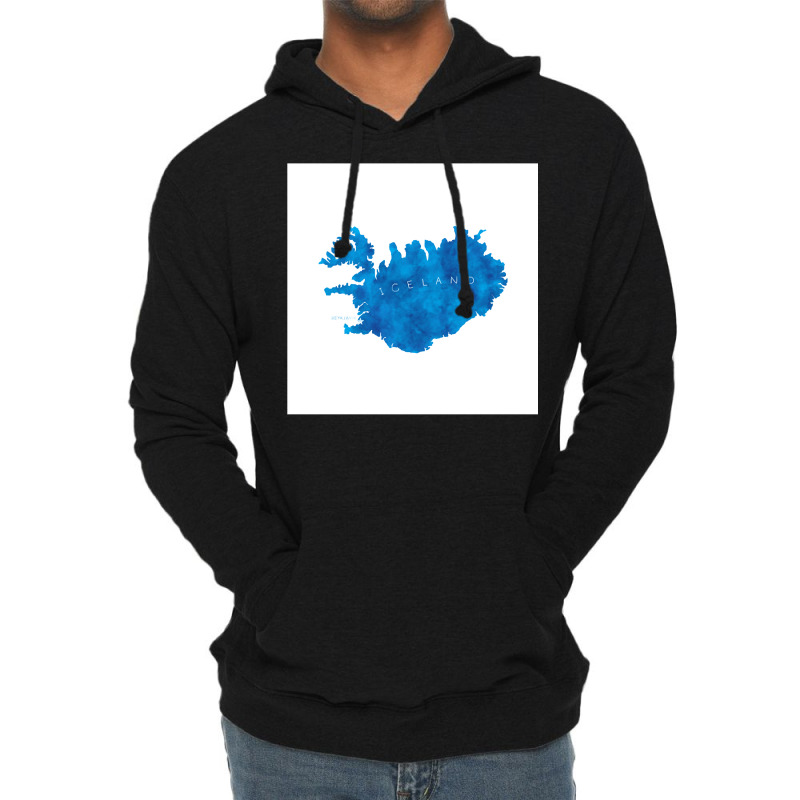 Iceland Watercolor Country Blue Art Print Decor Gift Long Sleeve T Shi Lightweight Hoodie by Sand King | Artistshot