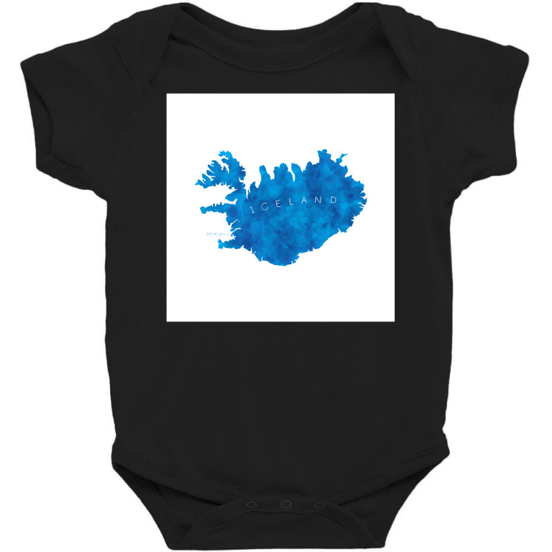 Iceland Watercolor Country Blue Art Print Decor Gift Long Sleeve T Shi Baby Bodysuit by Sand King | Artistshot