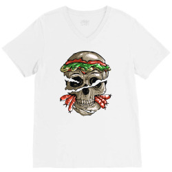 burger skull V-Neck Tee | Artistshot