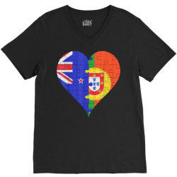 new zealander portuguese flag heart t shirt V-Neck Tee | Artistshot