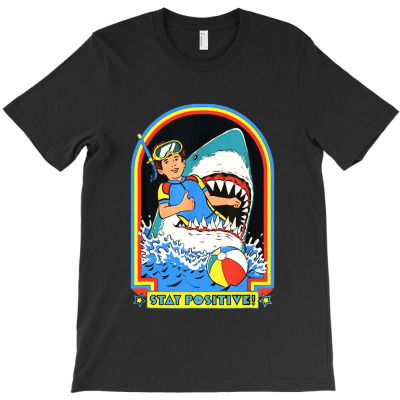 Stay Positive Shark Attack Vintage T-shirt Designed By Nicholas J Pressley