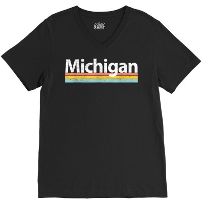 Michigan   Mi Vintage  Worn Design   Retro Stripes Classic T Shirt V-neck Tee Designed By Alanrache