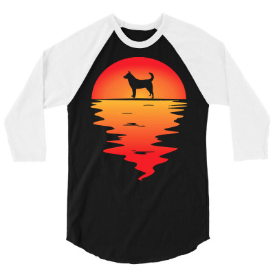 Dog T  Shirt Sunset Dog Jindo T  Shirt 3/4 Sleeve Shirt Designed By Vivaciouslimb