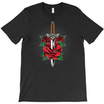 Dagger And Roses T-shirt Designed By Tariart