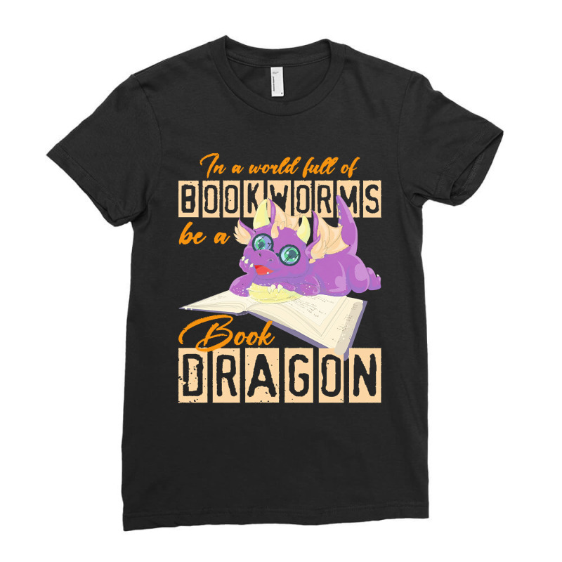 Book Dragon T  Shirt Funny Reading Bookworm Magical Animal Book Dragon Ladies Fitted T-Shirt by darrengorczany780 | Artistshot