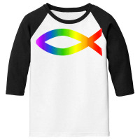 Ichthys Rainbow Christian Fish Symbol Homosexuality T Shirt Youth 3/4 Sleeve | Artistshot