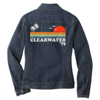 Vintage Clearwater Beach Florida Retro Sun Surfing 70's Gift T Shirt Ladies Denim Jacket | Artistshot