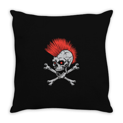 Punk Skull Mohawk Throw Pillow Designed By Tariart