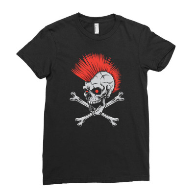 Punk Skull Mohawk Ladies Fitted T-shirt Designed By Tariart