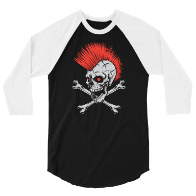 Punk Skull Mohawk 3/4 Sleeve Shirt Designed By Tariart