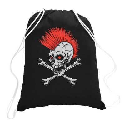 Punk Skull Mohawk Drawstring Bags Designed By Tariart
