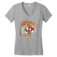 Turkey Playing Bowling Thanksgiving Turkey Tail Bowling Long Sleeve T Women's V-neck T-shirt | Artistshot