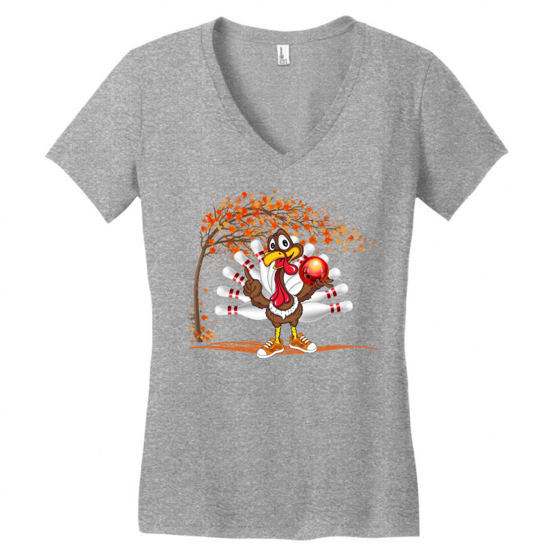 Turkey Playing Bowling Thanksgiving Turkey Tail Bowling Long Sleeve T Women's V-neck T-shirt | Artistshot