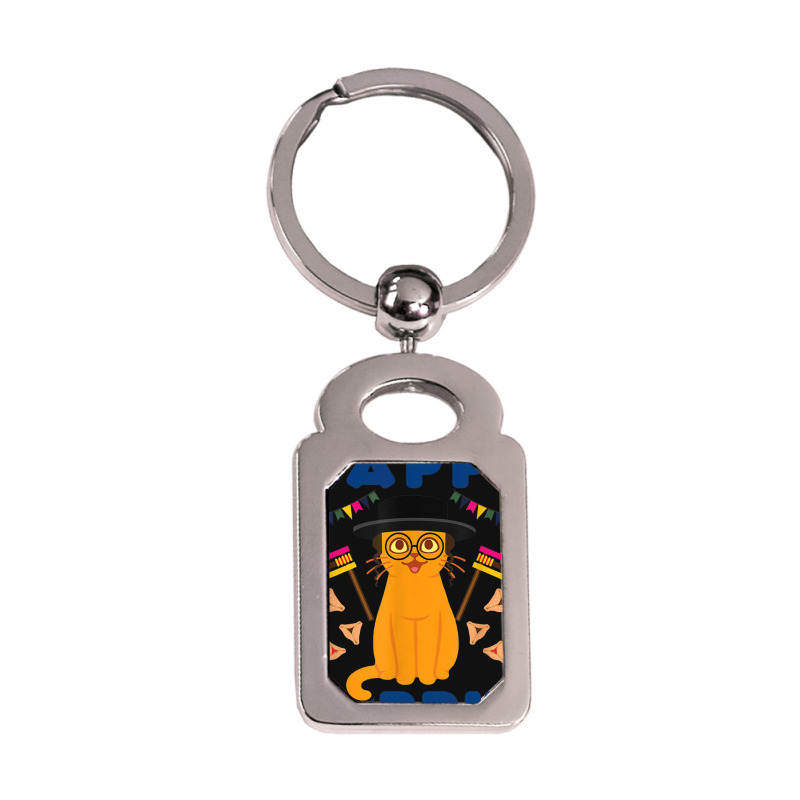 Happy Purrim Purim Funny Esther Cat Jewish Silver Rectangle Keychain | Artistshot