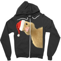 Santa Duck Peeking Or Peking Christmas Duck Pun Chef Gift Long Sleeve Zipper Hoodie | Artistshot