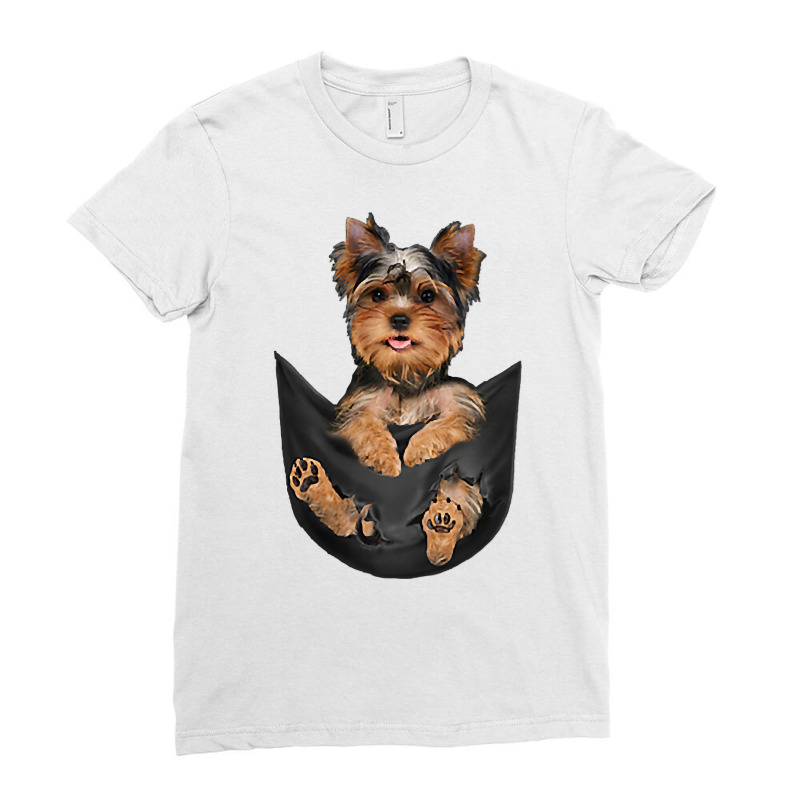 Dog Lovers Gifts Yorkshire Terrier In Pocket Funny Dog Face Premium T Ladies Fitted T-Shirt by jermonmccline | Artistshot