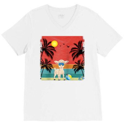 Beach Coconut Tree Retro Graphic Sheep Lover Summer Raglan Baseball Te V-neck Tee Designed By Ryleiamiy