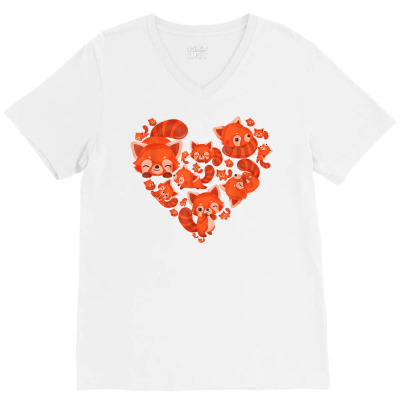 Heart Cute Red Panda T Shirt V-neck Tee Designed By Haleikade