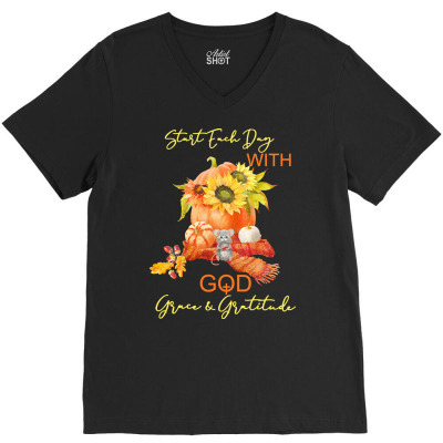 Christianity T  Shirt Christian Autumn Fall Arrangement God Grace Grat V-neck Tee Designed By Partyguess