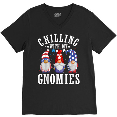 Funny Chilling With My Gnomies 4th Of July Patriotic Usa T Shirt V-neck Tee Designed By Kaiyaarma