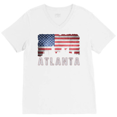 Atlanta Georgia Flag Skyline Vintage T Shirt V-neck Tee Designed By Dazel