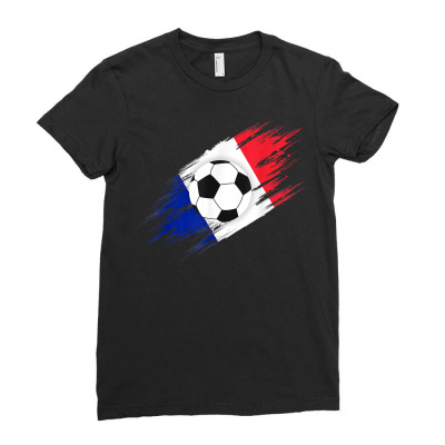 French Flag Soccer Football Jersey France Football Fan T Shirt Ladies Fitted T-shirt Designed By Stacychey