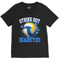 Volleyball Sport Lover Strike Out Diabetes Awareness Volleyball Fighte V-neck Tee | Artistshot