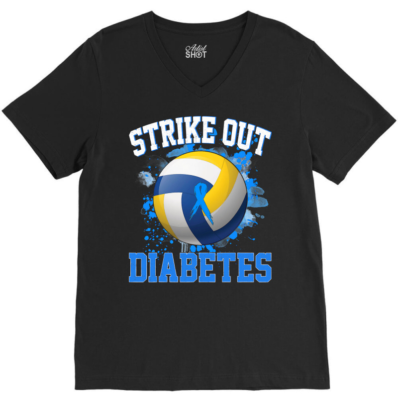 Volleyball Sport Lover Strike Out Diabetes Awareness Volleyball Fighte V-Neck Tee by offensejuggler | Artistshot