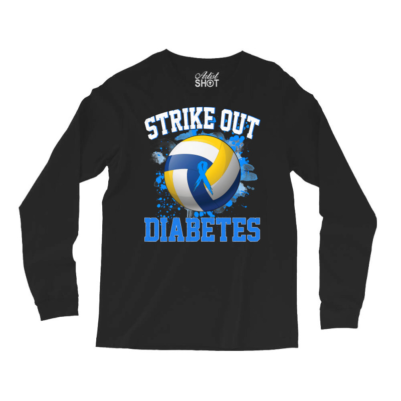 Volleyball Sport Lover Strike Out Diabetes Awareness Volleyball Fighte Long Sleeve Shirts by offensejuggler | Artistshot