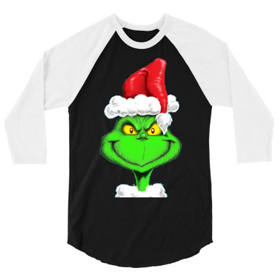 Grinch The Santa 3/4 Sleeve Shirt Designed By Mdk Art