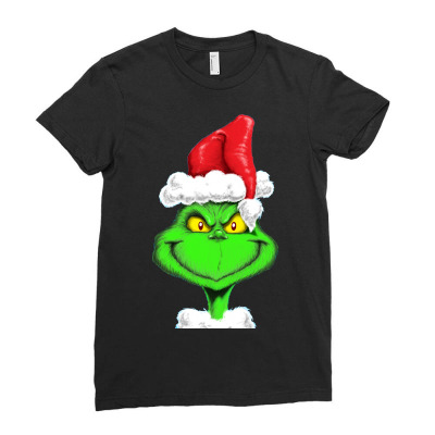 Grinch The Santa Ladies Fitted T-shirt Designed By Mdk Art