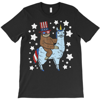 American Llama Sloth Funny Usa Llamacorn Animal 4th Of July T Shirt T-shirt Designed By Nevermore