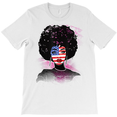 Black Afro American Beautiful Woman Girl Us Flag Patriotic T Shirt T-shirt Designed By Nevermore