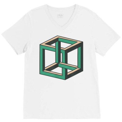Impossible Cube Optical Illusion Tee Shirt V-neck Tee Designed By Sand King