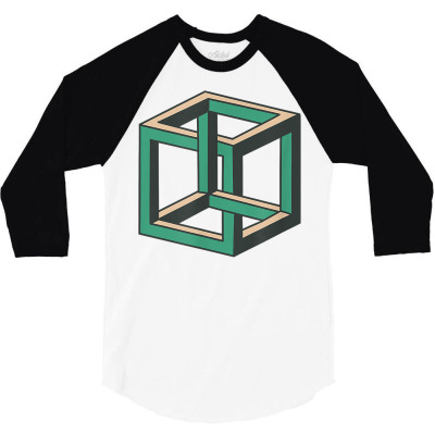 Impossible Cube Optical Illusion Tee Shirt 3/4 Sleeve Shirt Designed By Sand King