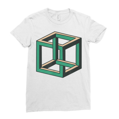 Impossible Cube Optical Illusion Tee Shirt Ladies Fitted T-shirt Designed By Sand King