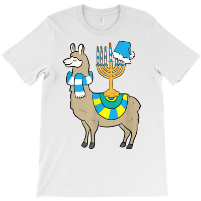 Chanukkah Menorah Hanukkah Llama With Menorah T Shirt T-shirt Designed By Madeltiff