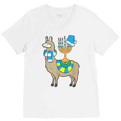 Chanukkah Menorah Hanukkah Llama With Menorah T Shirt V-neck Tee Designed By Madeltiff