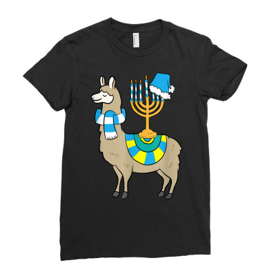 Chanukkah Menorah Hanukkah Llama With Menorah T Shirt Ladies Fitted T-shirt Designed By Madeltiff