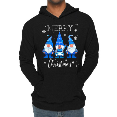 Merry Christmas Gnomes Three Blue Nordic Gnomes Xmas Gift T Shirt Lightweight Hoodie Designed By Dinyolani