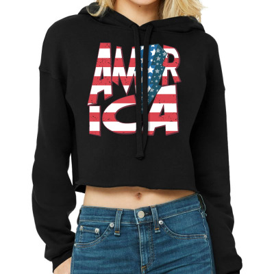 Retro Vintage America Red Blue And White 4th July Patriotic Sweatshirt Cropped Hoodie Designed By Stacychey